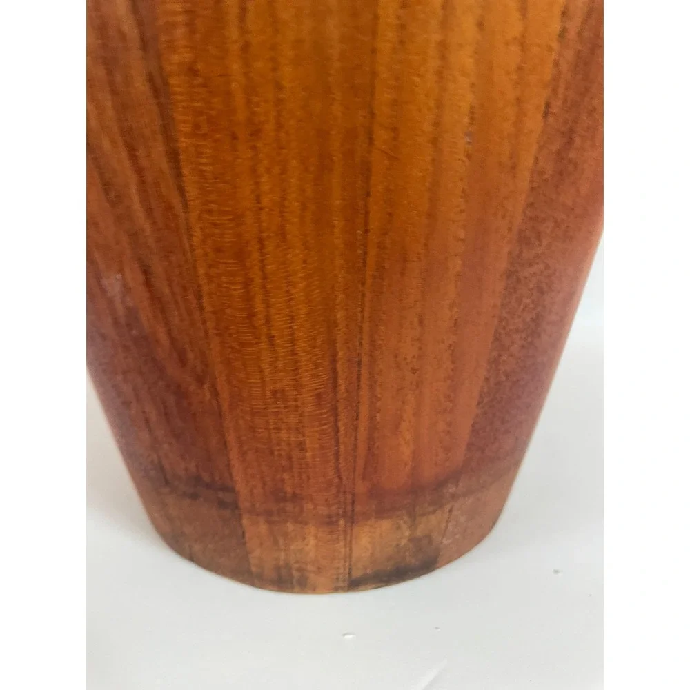 Vintage MCM Teak Wood Ice Bucket with Orange Liner Mid Century Modern Barware